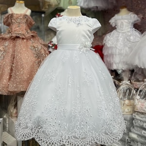 Elegant white sequence dress- Girl white dress- simple white dress for girls