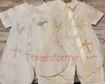 Boy Baptism Christening Outfit: Romper Gown Ropon, White or Ivory Boy Gown, Vintage White Outfit, Boy Baptism, Niño Bautizo,
