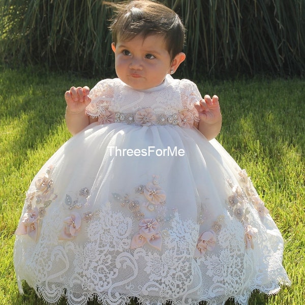 Lace Baptism Dress Vestido de bautizo Chrsitening European Gown: includes candle set and shoes