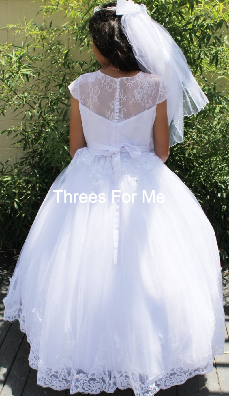 First Communion Dress Long Lace Dress Primera Comunion Etsy