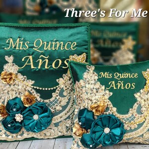 Green Quinceanera, sweet 16, Bible, Pillow, cojin, pillow, money box, photo album, album de foto, almuada de quince verde Esmeralda image 4