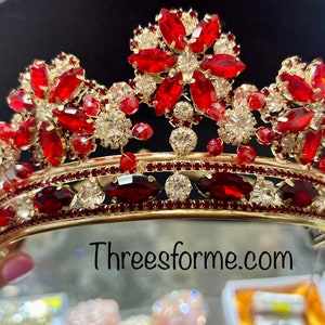 Corona de crystal de quinceañera roja/con dorado- sweet fifteen crown-sweet 16 tiaras-red and gold crystal crown