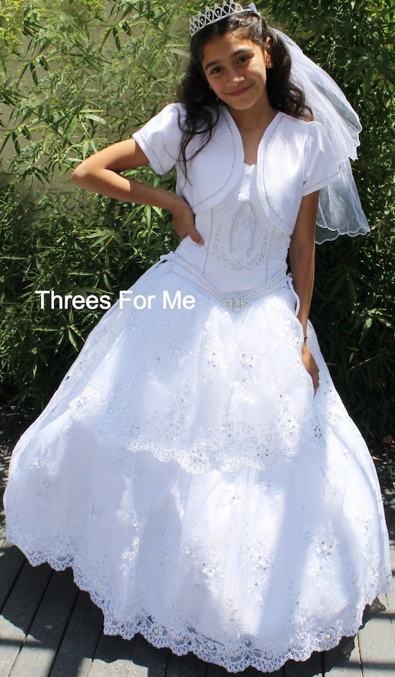 Vestido de primera comunión: vestido largo de la virgen maría - Etsy España