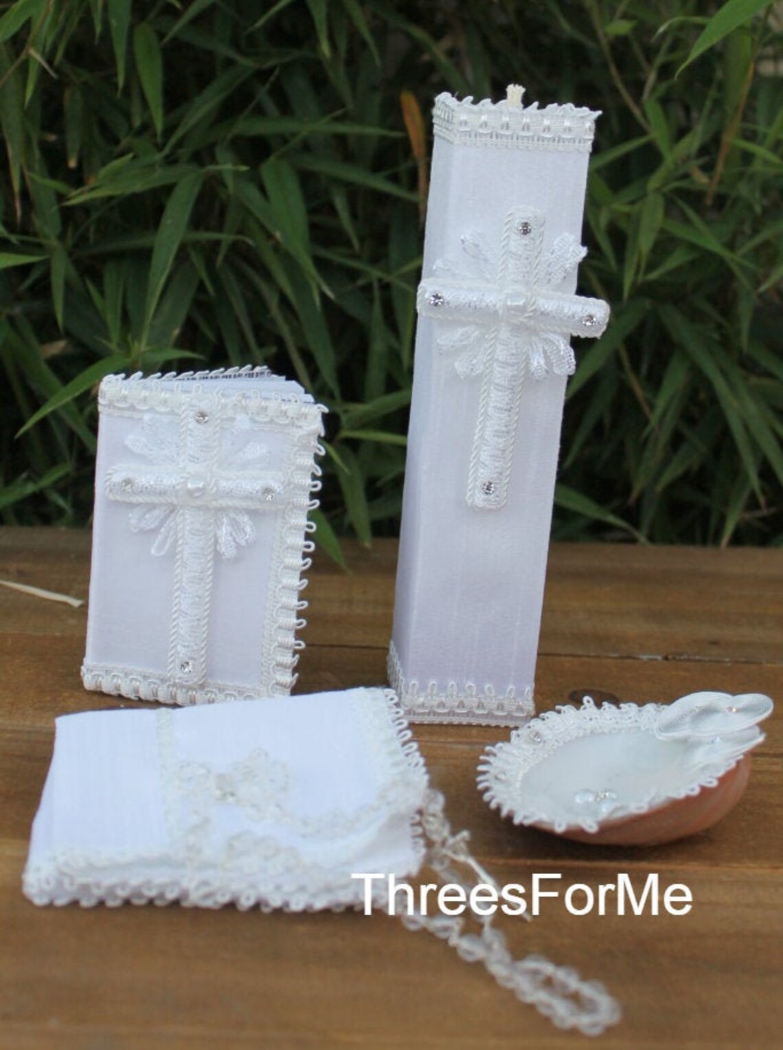 Christening Candle Set Baptism Candle Set White Candle Etsy