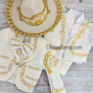 Traje Charro de bautizo- Charro Outfit Horse Style Beige w/ gold accent Boy Charro outfit suit Traje de charro Baptism Charro Outfit