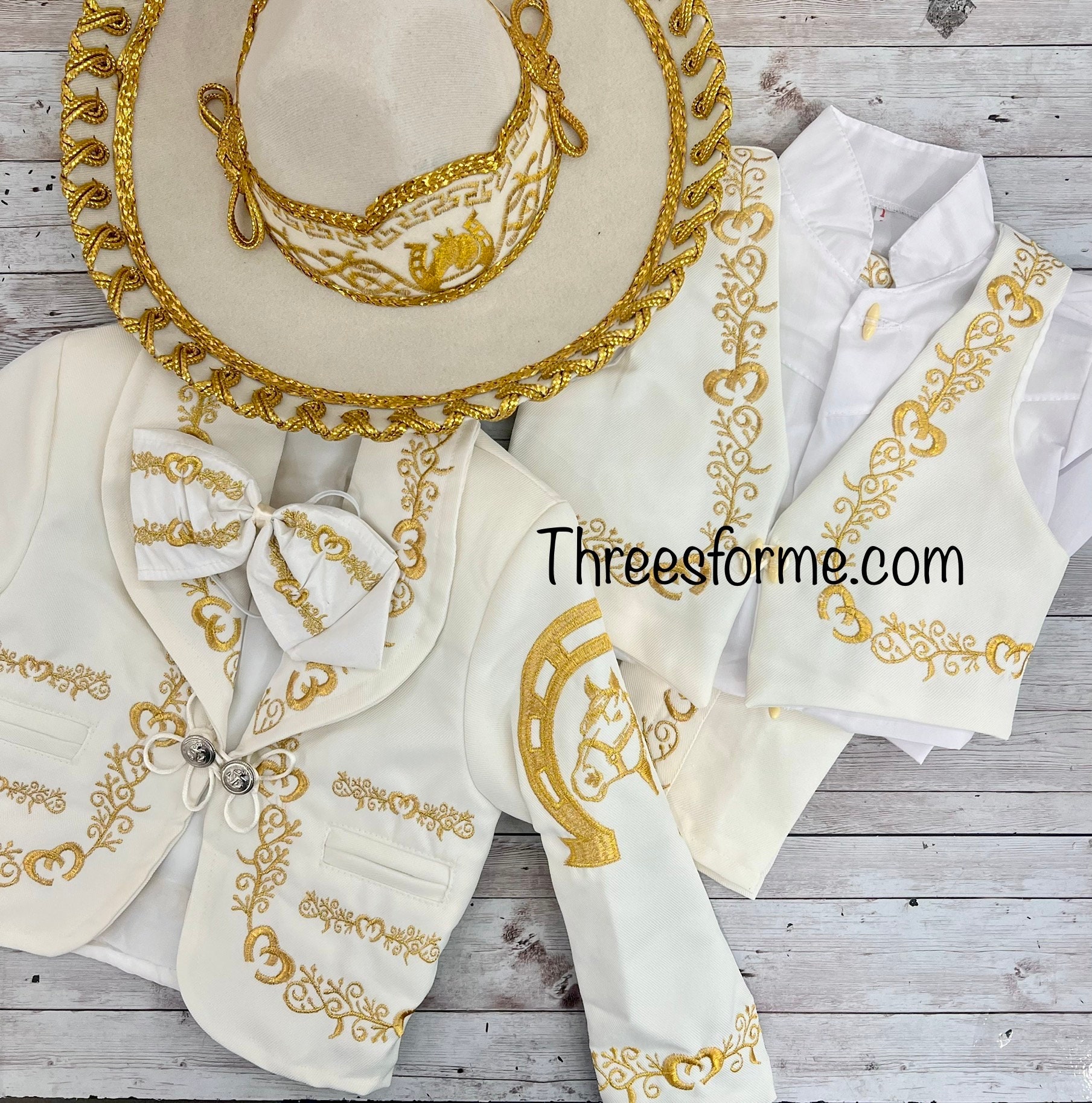Traje Charro de bautizo- Charro Outfit Horse Style Beige w/ gold accent Boy Charro outfit suit Traje de charro Baptism Charro Outfit