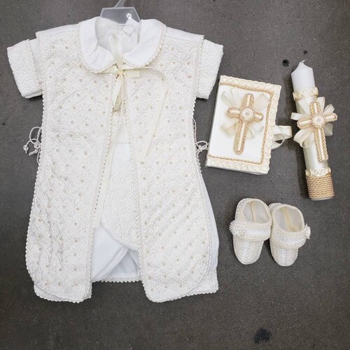 Boy Baptism Christening Outfit Romper Gown Ropon White or Etsy