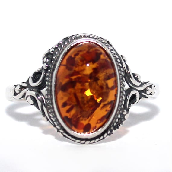 Genuine natural rare huge 25.23ct Baltic amber ring solid 925 sterling silver