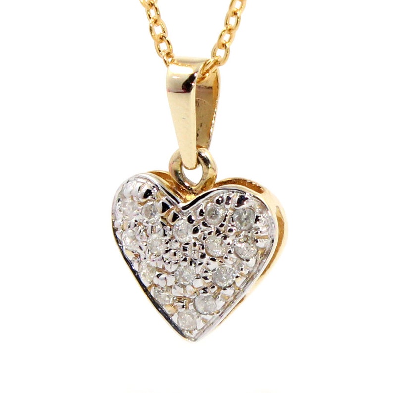 Genuine natural diamond heart 9k yellow gold pendant necklace gold chain