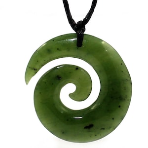 Genuine 30mm nephrite jade New Zealand Maori Koru greenstone pendant