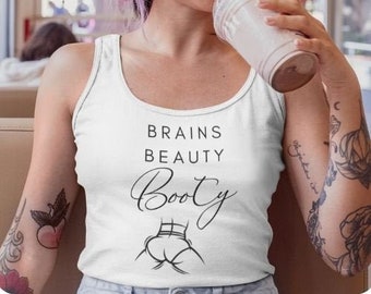 Brain Beauty Booty, Tank Top, Funny Gym Shirt, Booty Shirt, Funny Workout Shirt, Funny Fitness Shirt, Cute Gym Shirt, Feminist Shirt