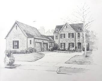 Portret domu na zamówienie, Rysunek domu ołówkiem 8x10, Pomysł na prezent, Oryginalny portret domu, Prezent dla agenta nieruchomości, Prezent spersonalizowany,