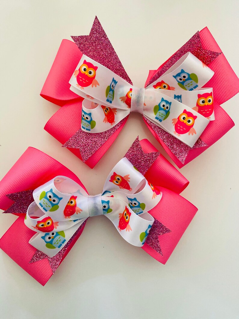 Pink Owl Hair Bow Clip