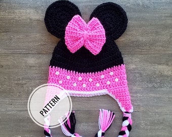 Crochet Minnie Mouse Hat Pattern mouse Beanie PDF Download