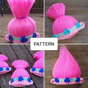 Pattern~Crochet Princess Hat,  troll Hat Pattern, Troll wig Pattern,Troll hat Pattern, Princess Poppy