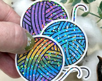 Holographic Yarn Ball Sticker for Crochet Lover Gift