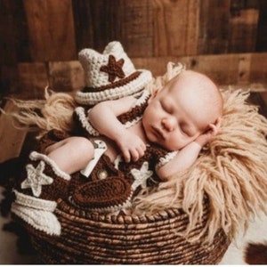 Cowboy outfit, Cowboy costume photo prop, Cowboy hat, Baby cowboy outfit, Crochet baby cowboy photo, baby cowboy boots, baby cowboy hat prop