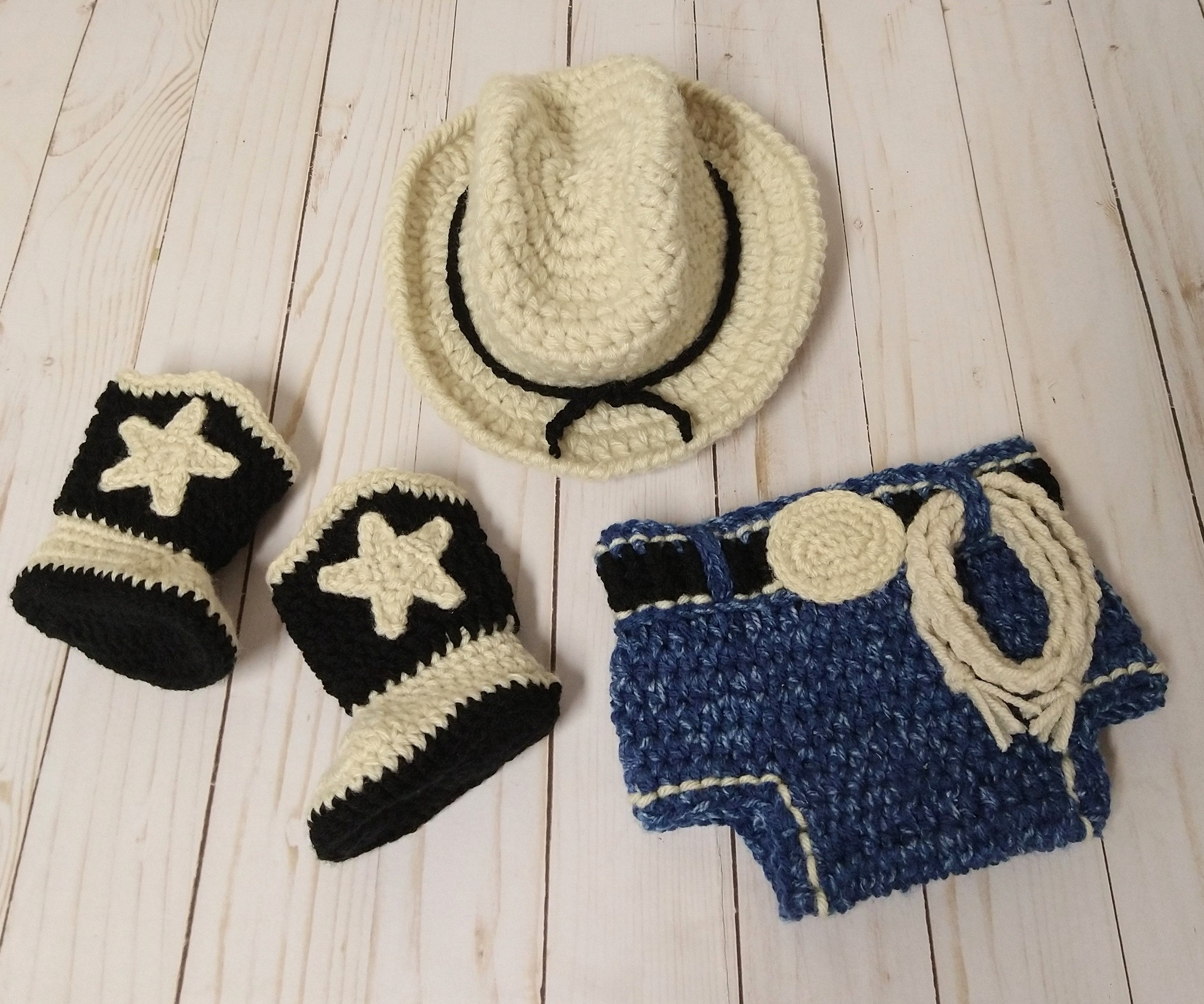 26 Cowboy Hat Crochet Patterns for Western-Inspired Hats, Miniatures, and Giftable Makes 13 Newborn Cowboy Outfit Crochet Pattern: Hat Booties Diaper