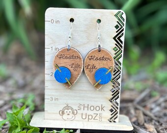 Crochet Earrings, Earrings for crochet lovers, yarn and hook earrings, wood crochet earrings, crochet addict earrings, crochet hook earrings