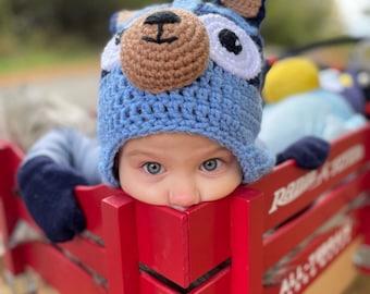 Crochet Blue Heeler Dog Hat Pattern for Kids Halloween Costume PDF