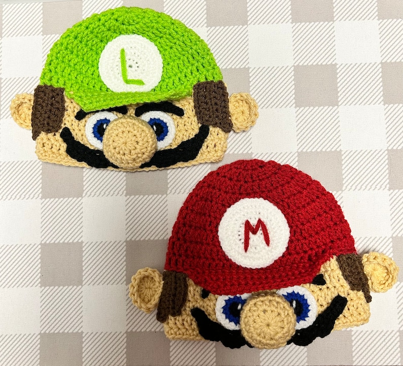 PatternCrochet Mario and Luigi Hat, Mario Hat Pattern, Luigi hat Pattern, Mario costume, inspired by Mario Movie, Mario gamer, Mari Pattern image 5