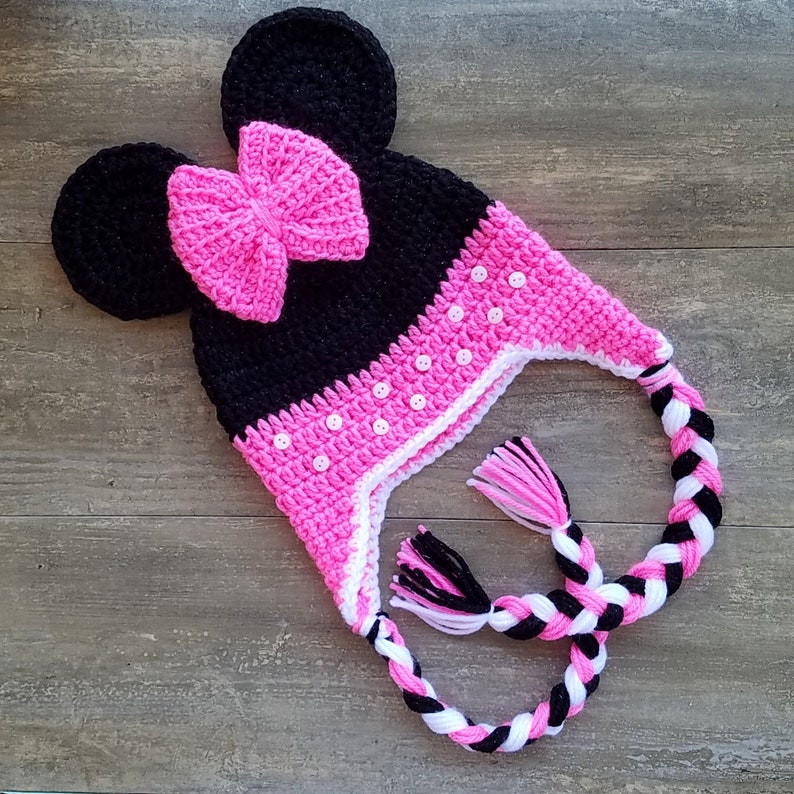 Pattern Crochet Minnie Mouse Hat, PDF Download, Mickey Mouse Character Hats, Minnie Mouse beanie, Crochet Minnie Mouse, Mickey Mouse image 2