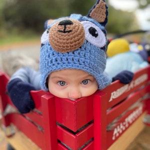 Crochet Blue dog Hat, Blue Heeler,Blue hat, Blue dog beanie, Bluey costume, Blue, Bingo beanie, Bingo dog Hat, Orange dog