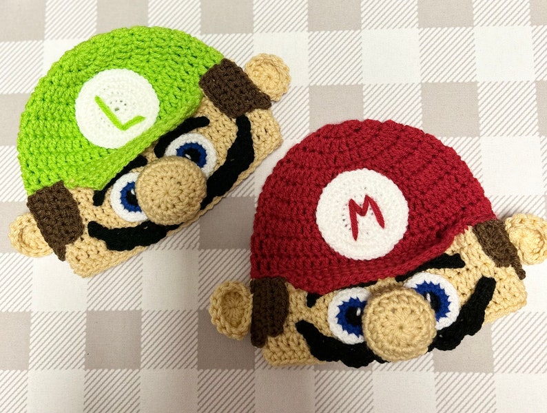 PatternCrochet Mario and Luigi Hat, Mario Hat Pattern, Luigi hat Pattern, Mario costume, inspired by Mario Movie, Mario gamer, Mari Pattern image 3