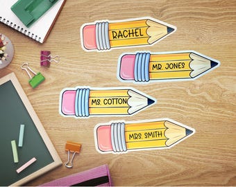Personalized Pencil Sticker Teacher Gift for Water Bottle or Laptop