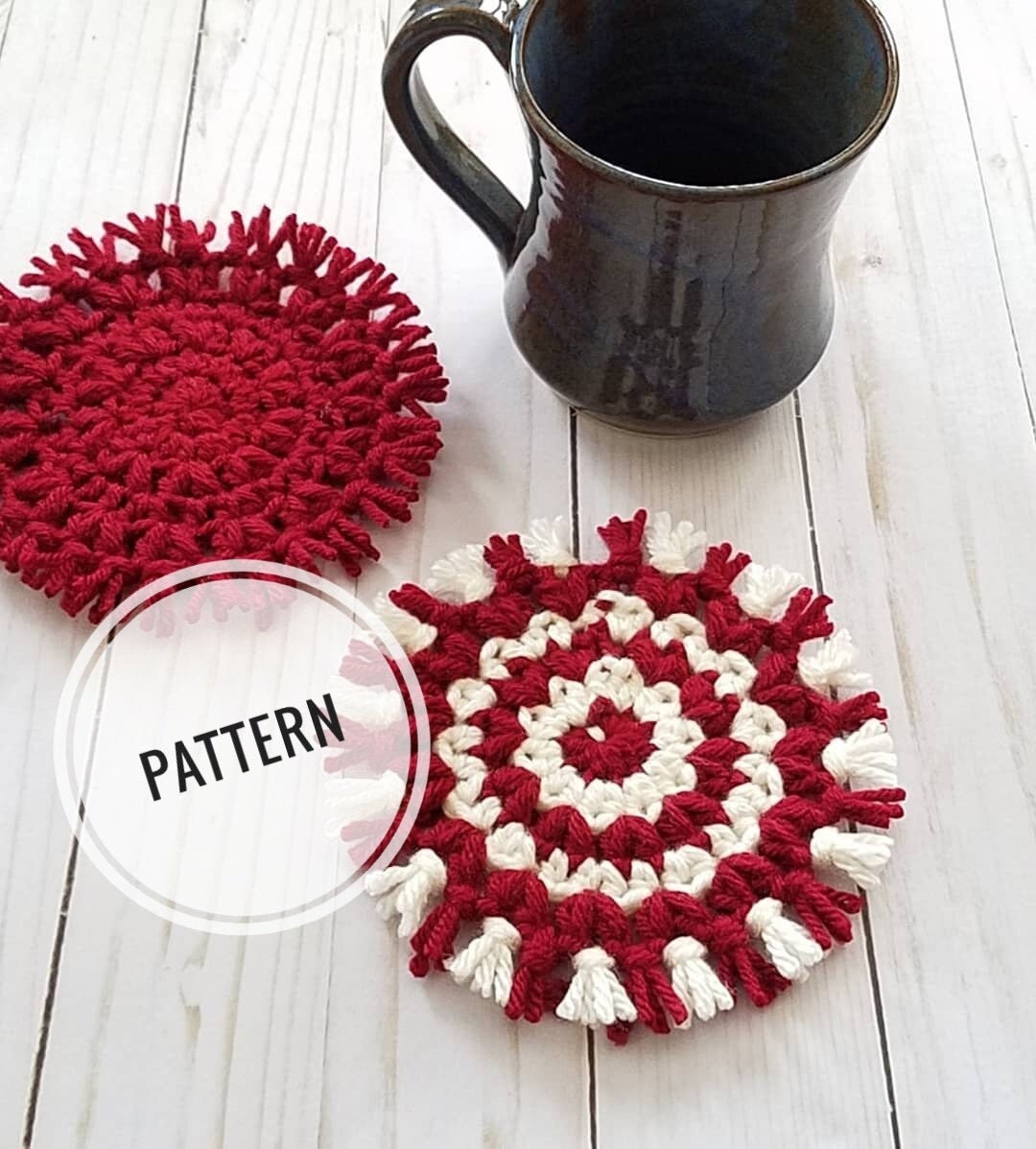 Patterncrochet Heart Mug Rug, Mug Rug Pattern, Coffee Coaster Pattern