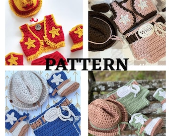 4-in-1 Crochet Cowboy Outfit Pattern for newborn Baby Photo Prop PDF download