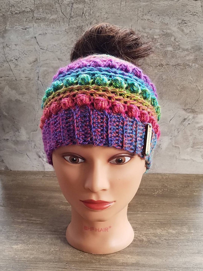 2 PATTERNS Dani Messy Bun Beanie, Beanie Crochet Pattern, Messy Bun Beanie Pattern, Bonus Bow Pattern, Pattern, Digital Download ,PDF image 2