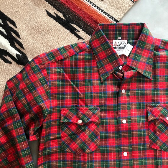 Vintage 60\u2019s 70\u2019s flannel green yellow blue Jc penny size large tall LT.