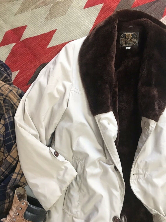 Vintage Rugged Barry Dolan Faux Fur Trench Car Coat Overcoat  