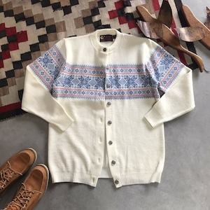 Vintage 50&#39;s 60&#39;s Jersild Knit Button Front Snowflake Nordic Fair Isle Sweater New Old Stock - Mens Medium Womens Large
