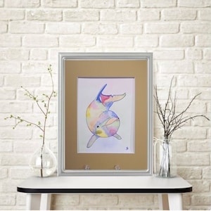 Dolphin in Pastels Original Watercolor Painting Mounted and Matted Home Nursery Decor Wildlife Wall Art