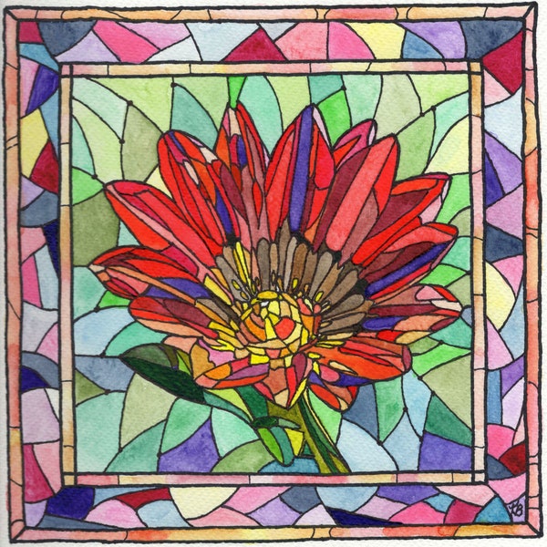 Watercolor Painting STAINED GLASS Delilah Flower Modern Art/Nursery/Office/Home Decor/Art