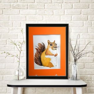 Silly Squirrel Original Watercolor Painting Mounted and Matted Home Nursery Decor Wall Art
