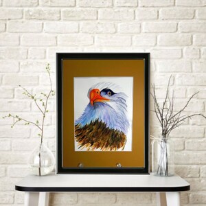 Majestic and Proud Patriotic Eagle an Original Watercolor Painting Watercolor Mounted and Matted Nursery Home Decor Wall Art