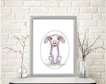 PURPLE PUPPY PORTRAIT Watercolor Painting: Signed Canine Art