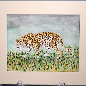 Leopard in Original Watercolor Painting Watercolor Paper Mounted and Matted Nursery Home Decor  Wall Art