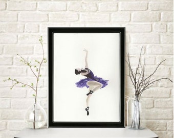 Jazzy Ballerina ORIGINAL Watercolor Painting Home Nursery Decor Wall Art