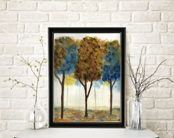 FALL FOLIAGE In TREES Watercolor Painting Modern Art/Nursery/Office/Home Decor/Art