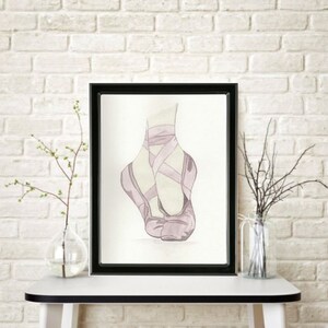 Pink Ballerina Pointe Slippers ORIGINAL Watercolor Painting Home Nursery Decor Wall Art