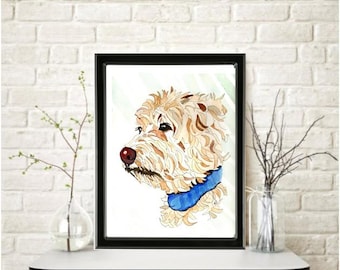 Pop Art GOLDENDOODLE LABRADOODLE TERRIER Watercolor Painting: Signed Art