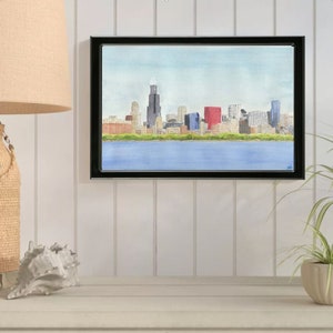 Chicago Skyline ORIGINAL Watercolor Painting Home Nursery Decor Wall Art