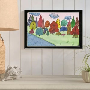 Woods ALONG The LAKE Original Watercolor Painting Home Nursery Decor Wall Art