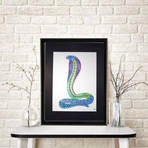 Mandala COBRA Snake Watercolor Painting Mounted/Matted Modern Art Nursery Office Art/Home Decor  Wall Art