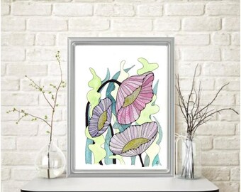 FANTASY FLORAL Watercolor Painting: Signed Botanical Art