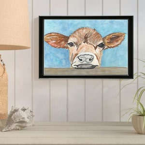 Peek-A-Boo Cow ORIGINAL Watercolor Painting Home Nursery Decor Wall Art